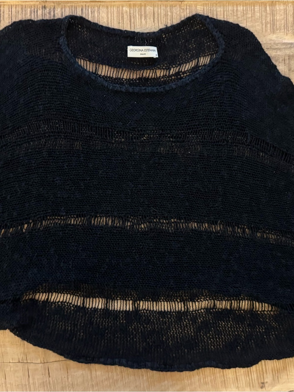 Artisan Boutique handmade Black Open-Weave Knit Sweater shrug Poncho